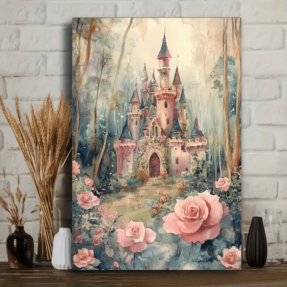 1Pc Artistic 2D Flat Fairy Tale Queen Castle Scene Canvas Poster, Hanging Room Decor, Thoughtful Gift Idea for Home Decoration (Suitable for Bedroom, Living Room), Multi-Size