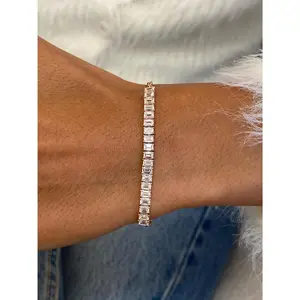 14K Rose Gold Bracelet, Emerald Cut Diamond Half Tennis Bracelet, 2.6ct E/VVS2 Lab Created Diamond, Eco Friendly Diamond, Birthday Gift