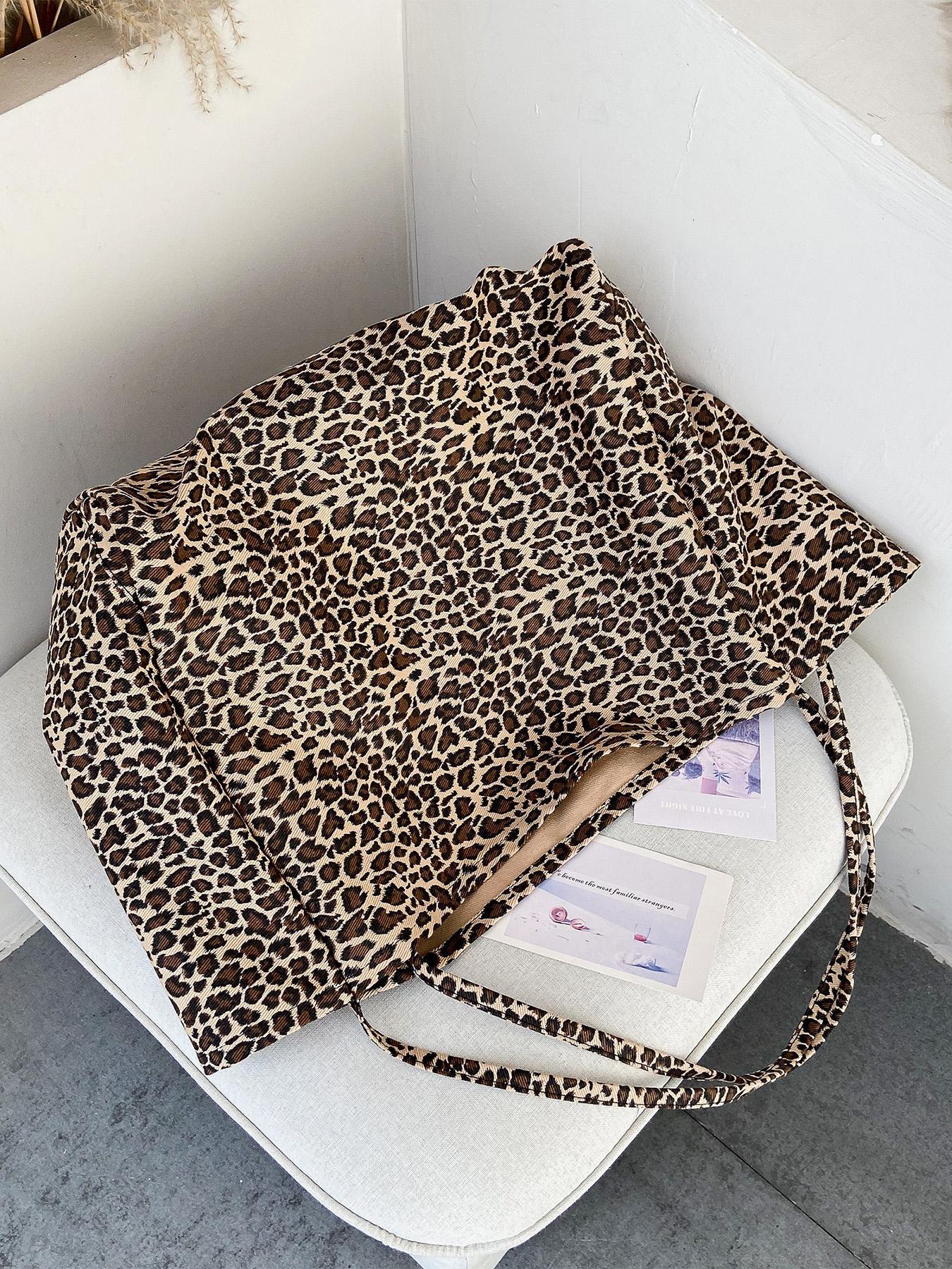 Women's Fashion Leopard Pattern Tote Bag, Large Capacity Shoulder Bag for Daily Used, Casual Trendy Versatile High-quality Daily Commuting Bag, Girl Fashionable Shopping Bag