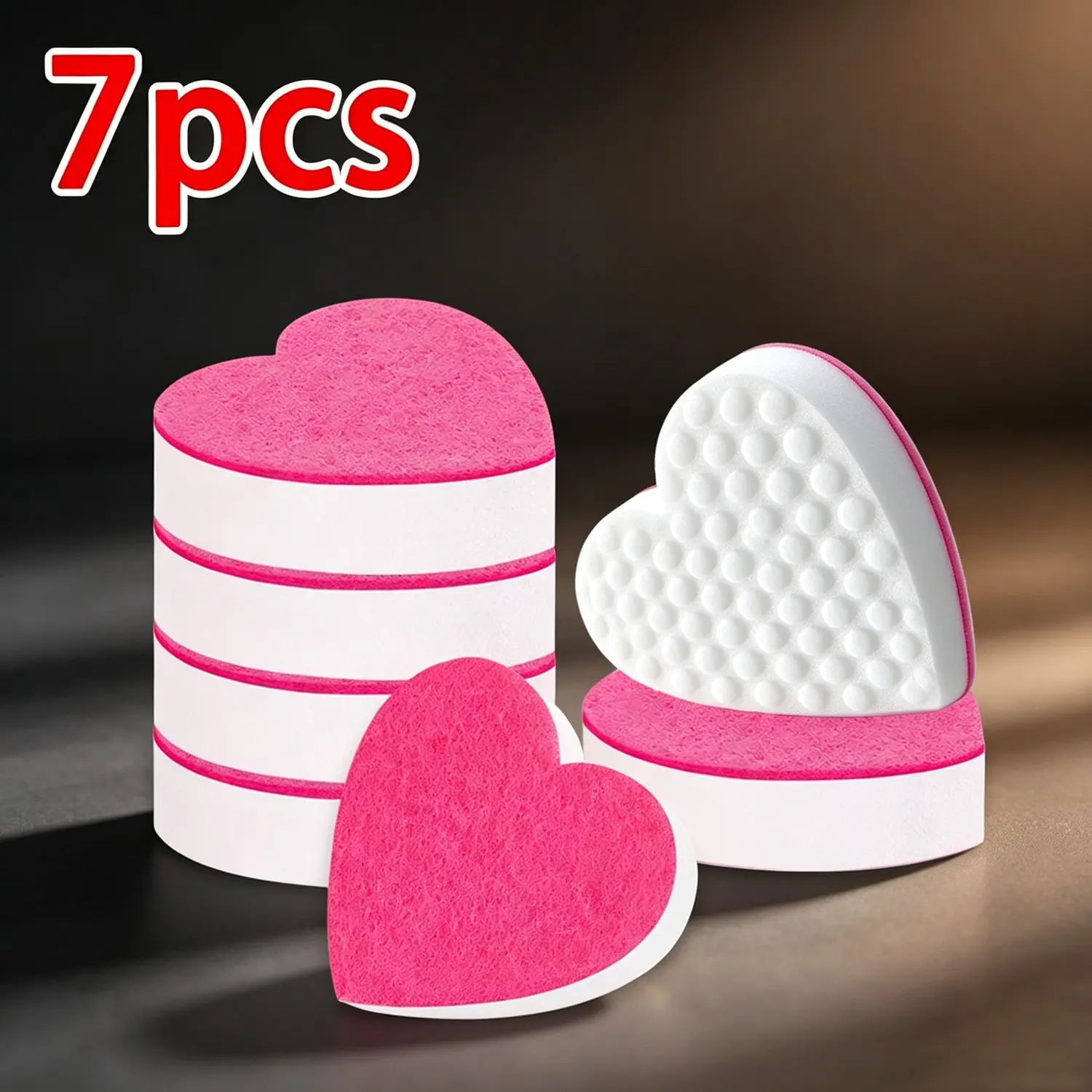 15pcs/7pcs Valentine Heart Sponge Scrubber, Dual-Sided Cleaning, Effective Stain Removal, Reusable Kitchen & Home Cleaner