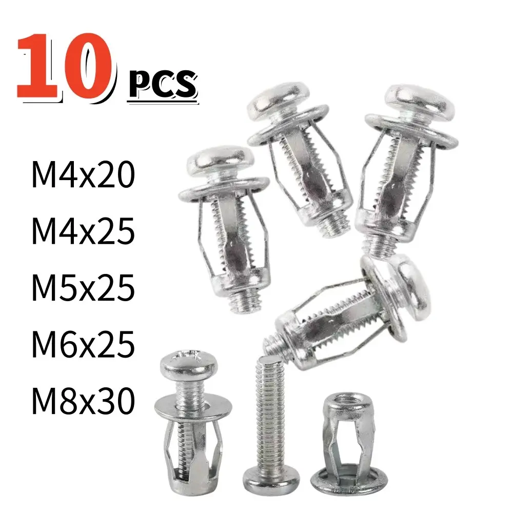M4 M5 M6 M8 Pop Rivet Nut Set, 10 Pcs Hollow Board Expansion Screws, Metal Sheet Gypsum Board Adhesive Plate Fixing Nuts, Foldable Expansion Bolts