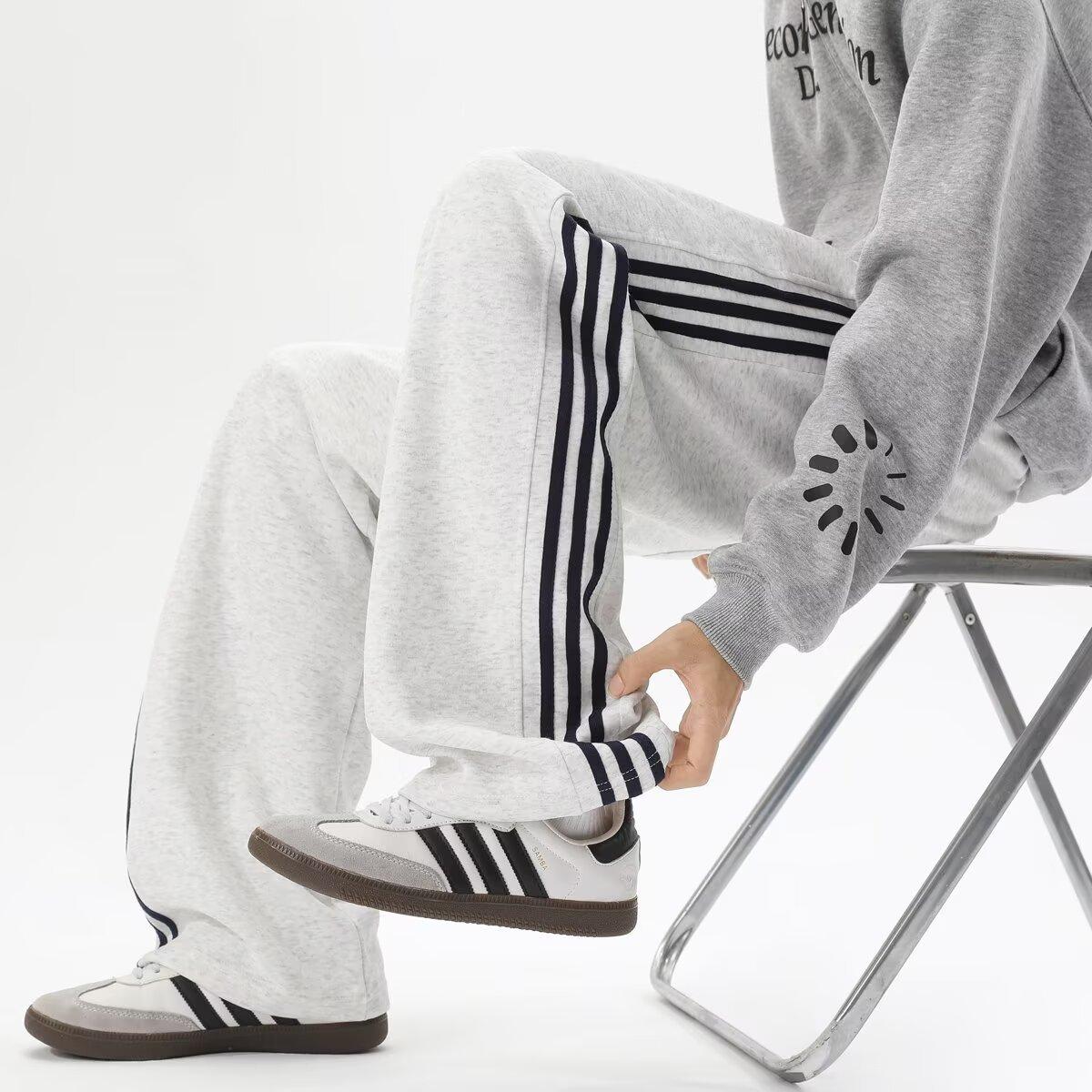 YYK Brand: Men's American Retro Casual Pants - 3-Stripe Design with 3D Waistband Trim; Spring/Autumn Straight-Leg, Loose-Fit Athletic Sweatpants