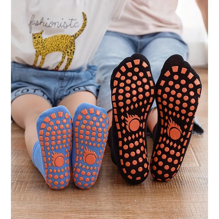 2026 New Toddler Anti Slip Grip Socks 5 Pack Mixed Colors Silicone Non Slip Sports Socks Breathable Compression Quick Dry for Trampoline Gym Indoor Use Boys Girls