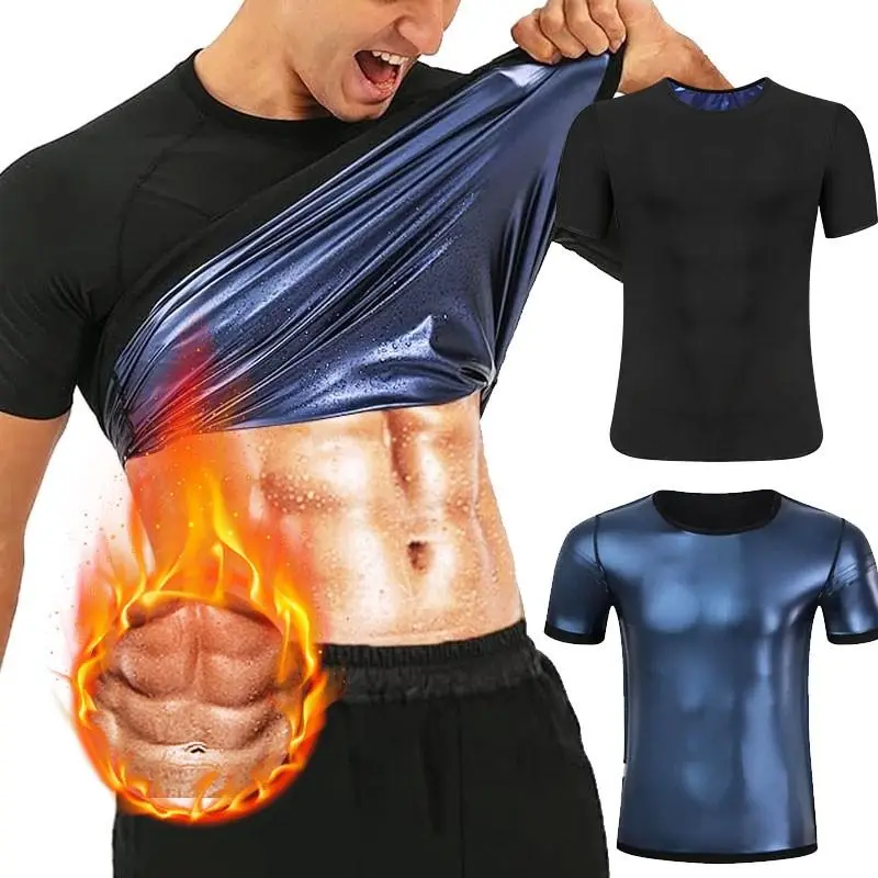 Men's Sauna Sweat Waist Trainer Compression Suit - Short Sleeve Belly Girdle, Sports Clothing, Men's Workout Sets, Activewear Fitness Sweat Enhancer