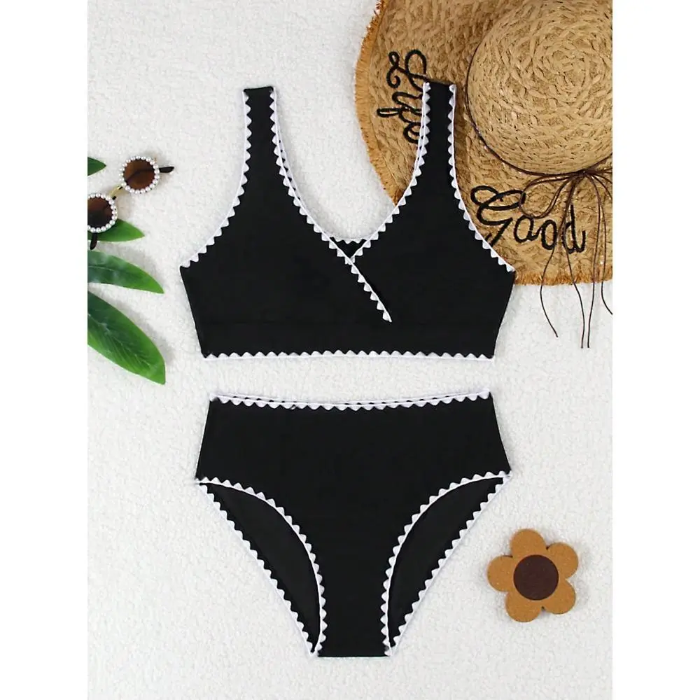 Girls Kids Bikini Swimsuit 2026 New Black Sling Bikinis Set Children Swimwear Summer Two Piece Beachwear Bathing Suit Swimming