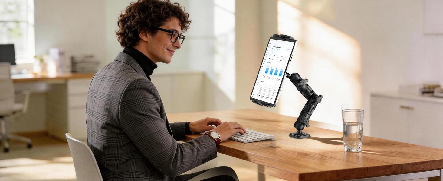 OHLPRO Tablet Holder Car Tablet Holder Truck 360 °     Rotation Adjustable Composite Arm Drill Base + Metal Clamp iPad Car Mount for 5-13 Inch Tablet Smartphone Dashboard Holder