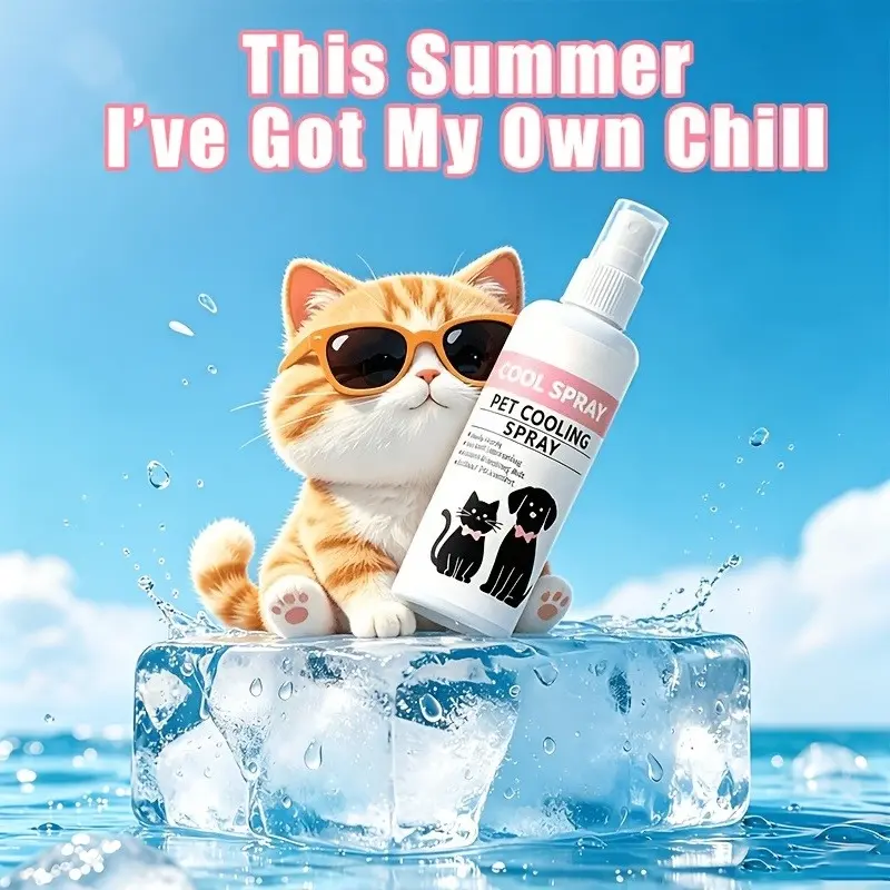 Pet cooling spray, lasting cool feeling, suitable for all kinds of cats and dogs, portable design for use anytime, anywhere, keep hair fluffy when it is hot in summer, and keep pets comfortable.