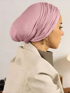 1 Piece of Islamic Muslim Pure-color Tie-style Headscarf, Featuring Ethnic Retro Style, Adjustable Elasticity, Comfortable Base Scarf, and A Head-covering Hat, Suitable for All Seasons, Hijab Undercap