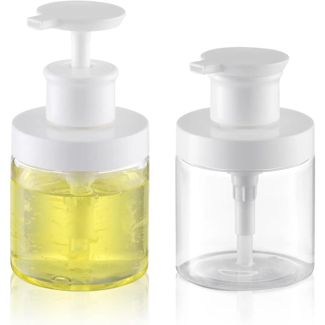 8oz Wide Mouth Pump Bottle, Small Dispenser for Soap & Lotion 2 count | Plastic empty bottle for shower, refillable jar for shampoo, conditioner, hand soap,  wash, bathroom container, clear