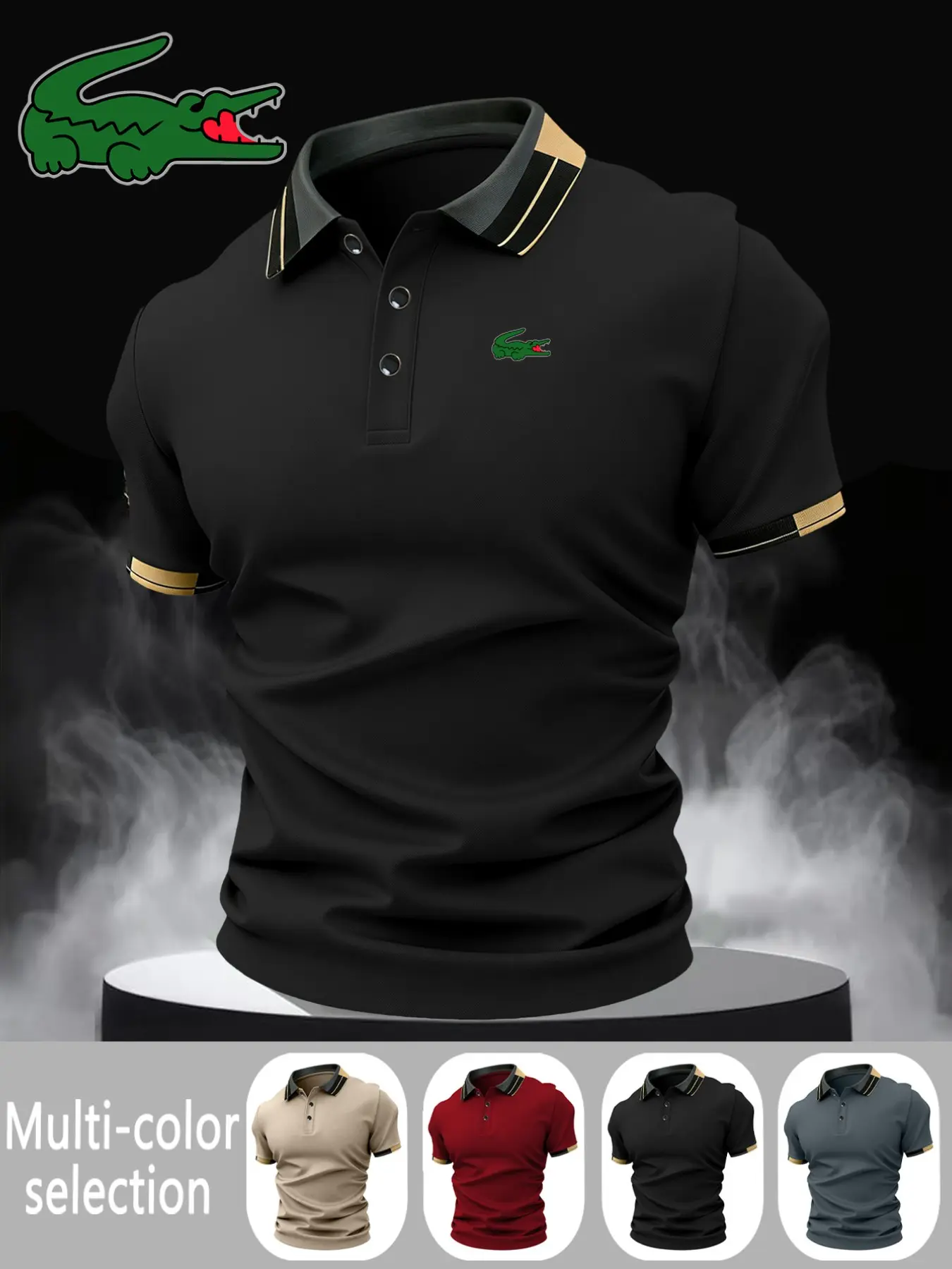 Men's All Seasons Trendy Casual Polo Shirt, Geometric Pattern, Fitted Design, Breathable & Comfortable, Durable High-Quality Fabric
