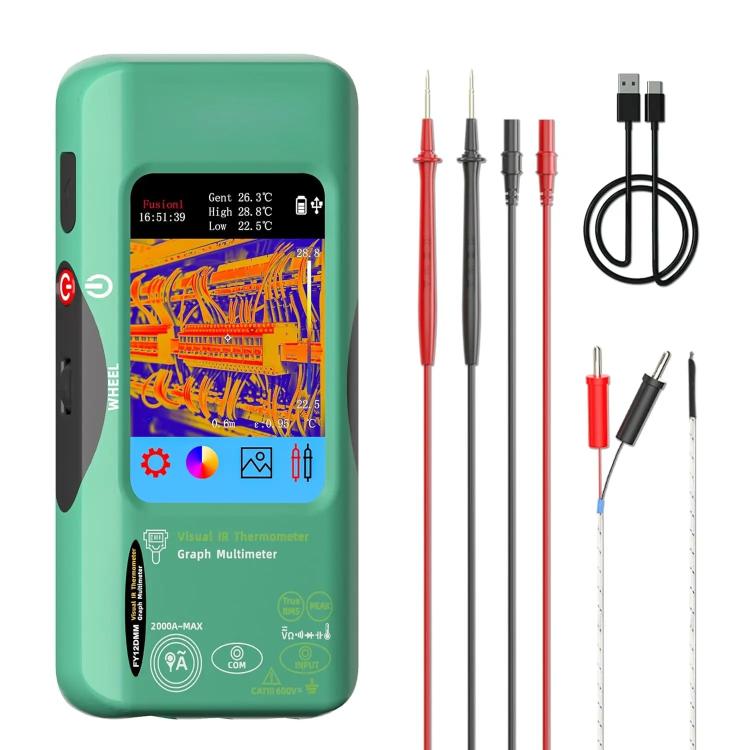 Thermal Imaging Camera 320x320 TISR Resolution 2-in-1 Heat Tool | 25Hz Frame Rate, 20000 Counts True RMS Auto-Ranging Digital Tester, 15 Thermal Imaging Palettes Detection