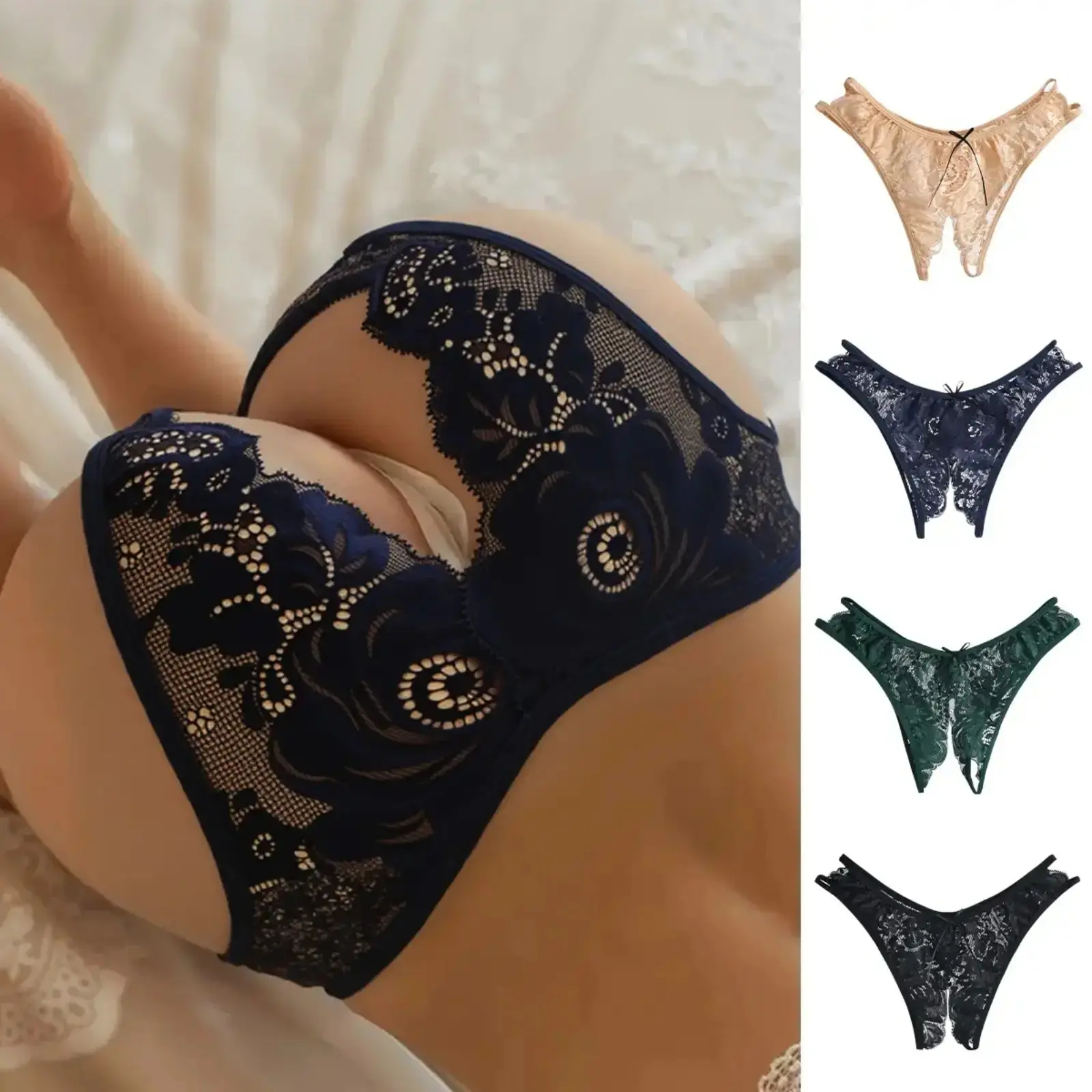 Women's 4-Pack Sheer Print & Lace Seamless Lingerie Set, Soft Breathable Fabric, Elegant Girly Feminine Apparel for Daily Spring Layering, Lightweight Comfortable XXL Lingerie for Women