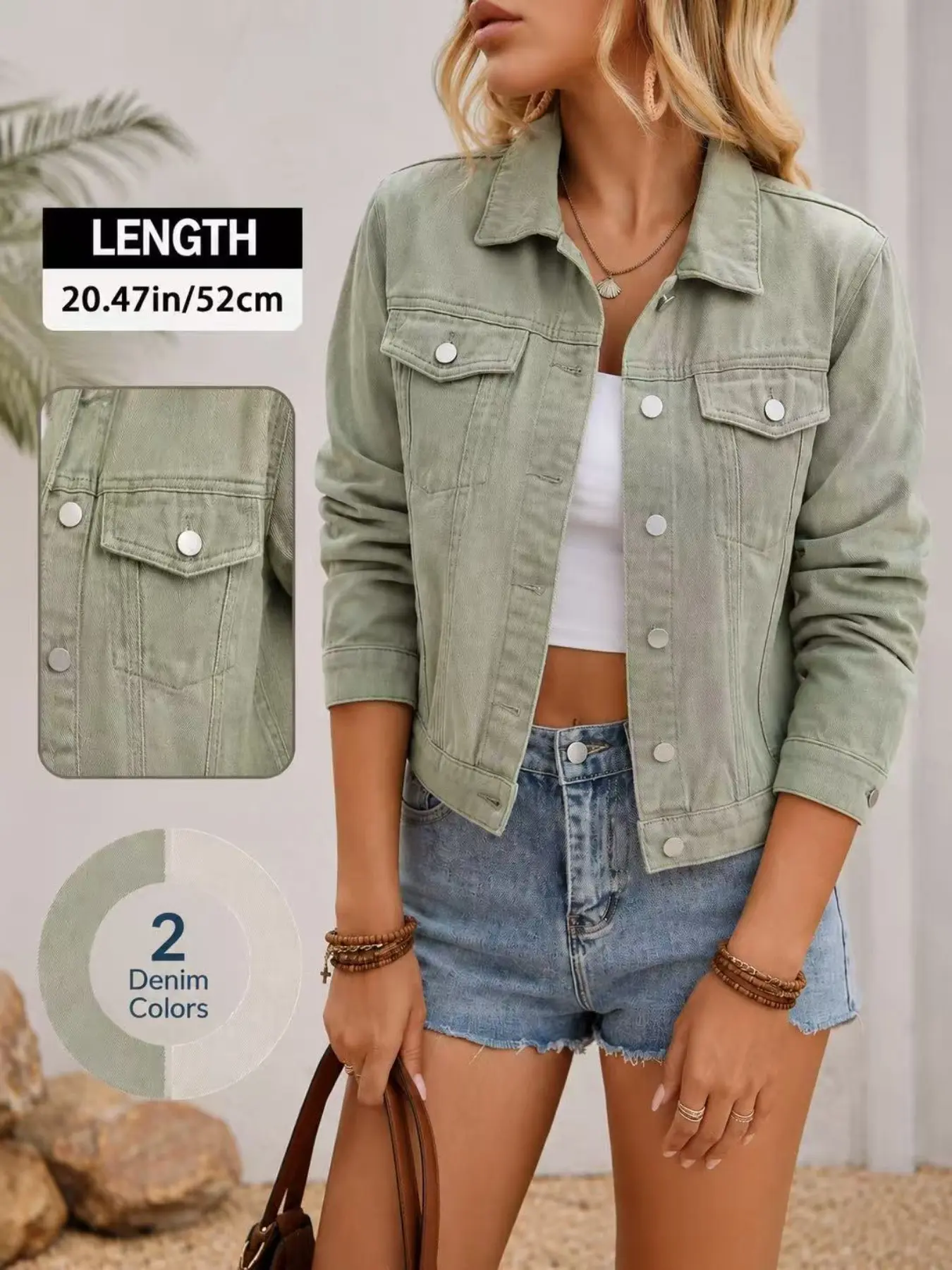 Women's Denim Jacket, Casual Street Style Long Sleeve, Button Front, Pocket, Fitted, Plain Surface, Fall & Winter Outerwear, Daily Wear