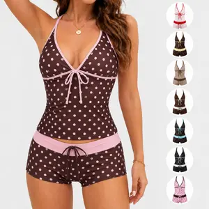 2026 New Women's Swimsuit Bikini, Retro Polka Dot bikini set with Triangle Swimsuit Top and Low Rise Bottom, Yellow Vintage Colour Block two piece swimsuit, two piece set for Beach, Pool, Resort and Summer Vacation