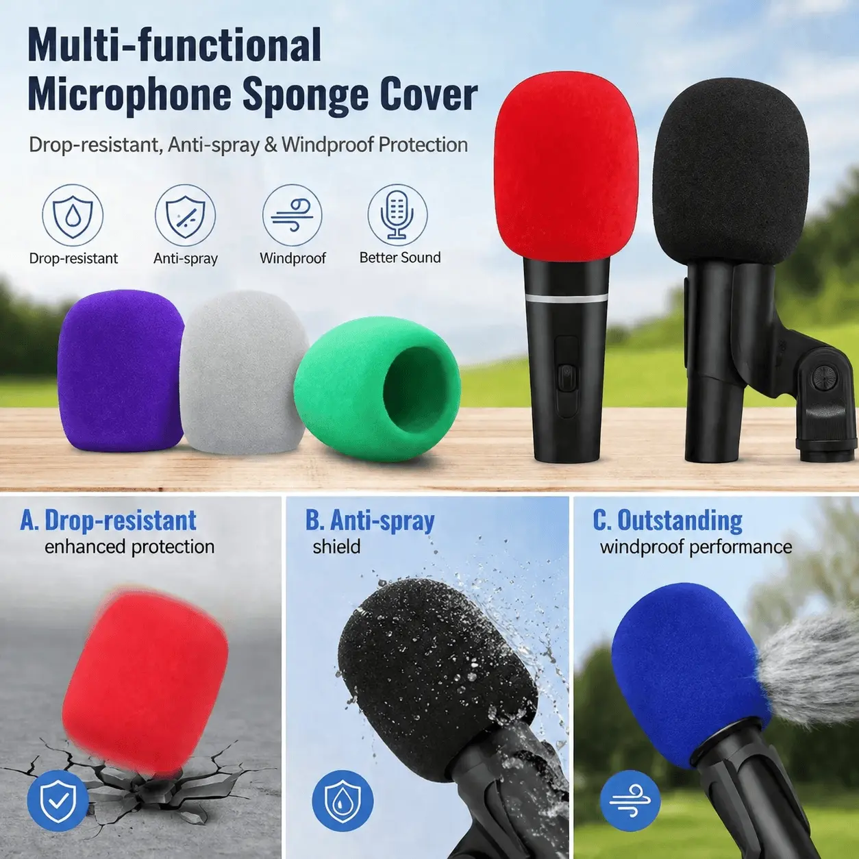4-Pack Durable Foam Microphone Covers, Pop Filter Wind Muff for Noise Reduction, Shockproof Portable Recording Studio Windscreen, Dust Moisture Proof for Podcasting Live Streaming ASMR
