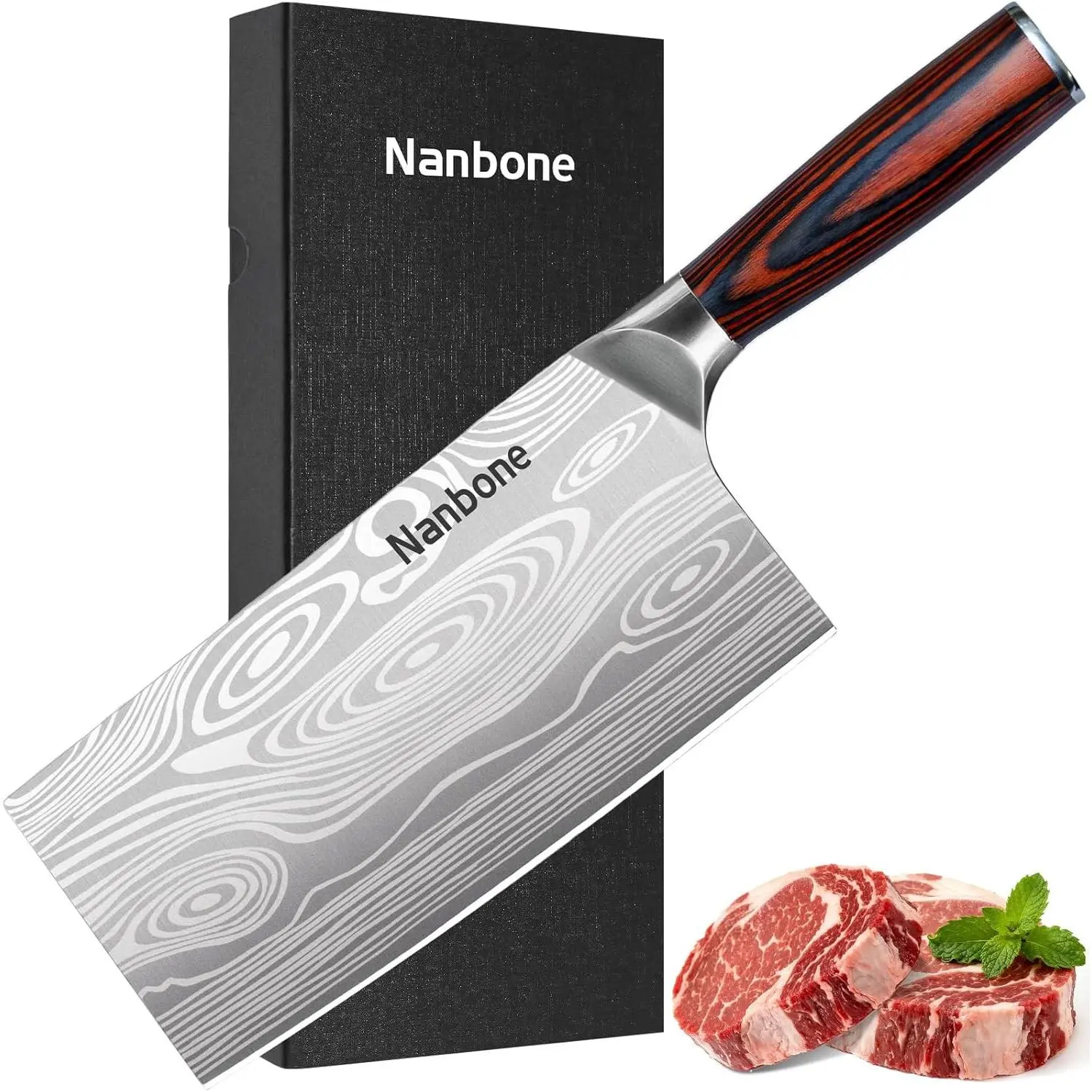 8-Inch Ultra Sharp High Carbon Stainless Steel Chinese Cleaver Knife, Wooden Handle Butcher Knives for Meat Cutting & Vegetable Slicing, Ideal Birthday Gift
