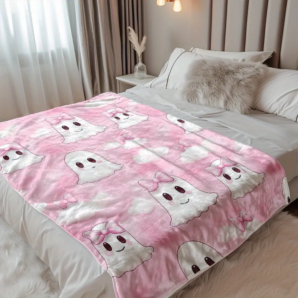 YHFZ 1-Piece Soft Texture Halloween Print Flannel Throw Blanket - Lightweight Digital Printing Fleece, Soft Warm Fabric for Sofa, Travel, Office, Gifts for Family or Friends, One-Piece