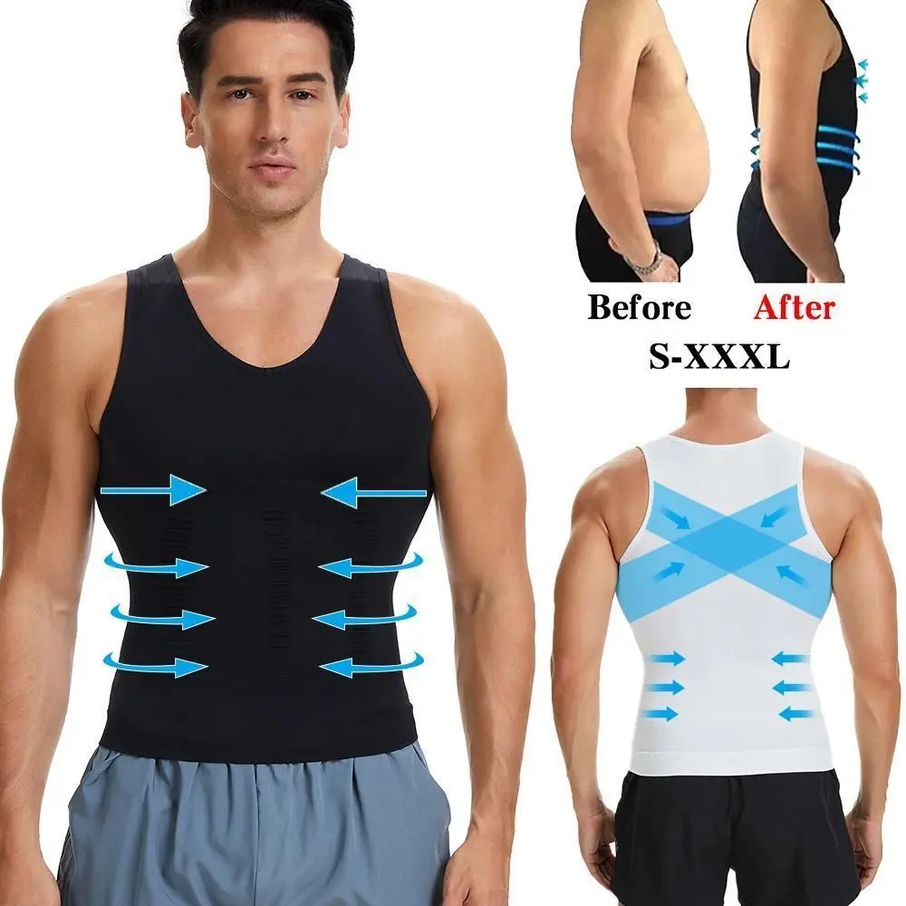 Men's V-Neck Body Shaper Corset, Elastic Menswear Compression Tank for a Thin Silhouette, Tummy Control Base Layer for Under a Suit