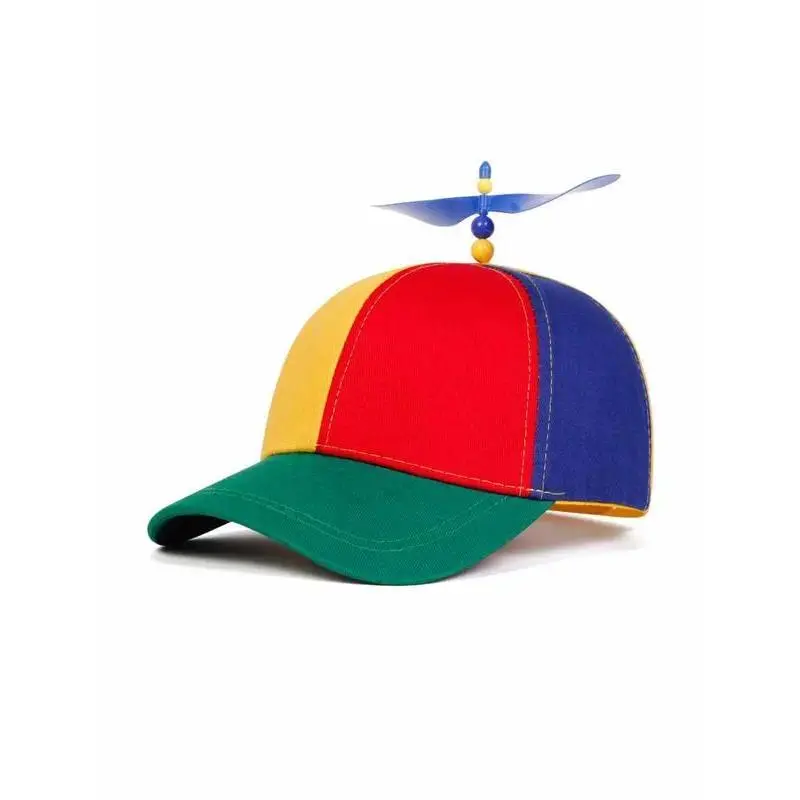 Rainbow Propeller Hat, a Unisex Baseball Cap with a Spinning Top and Adjustable Fit for Festive Parties and Events, Party, Fashion Hats, Hair Bonnet, Machine Washable, Fitted, All-Season, Rainbow Colors, One-Size
