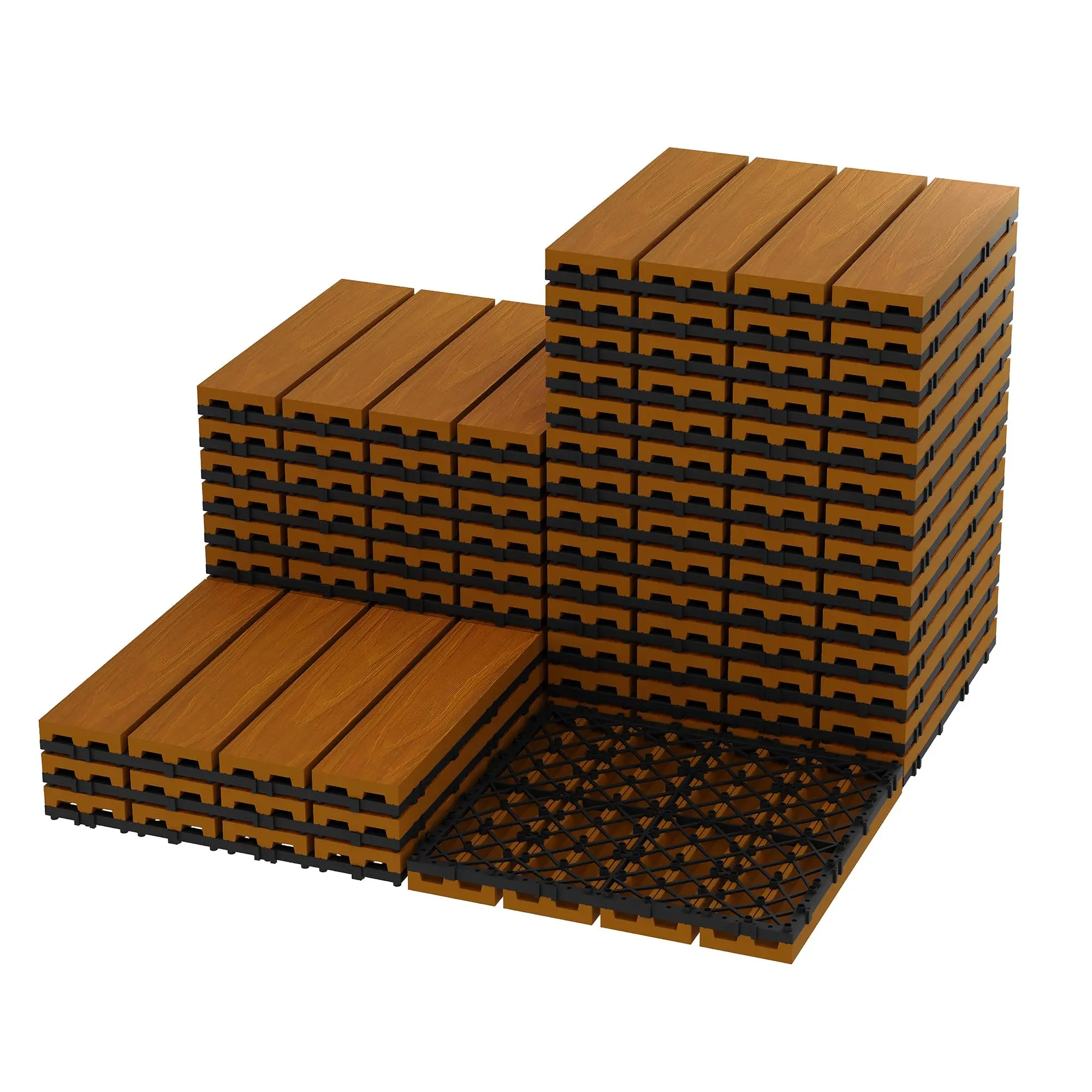 GARVEE 12x12in WPC Coated Composite Deck Tiles - 9PCS/27 Pack Interlock Snap-Together Flooring, Premium Waterproof All-Weather, Easy Install for Patio, Homeowners/Renters, Wet-Safe Traction, No Annual Staining, Outdoor Transformation