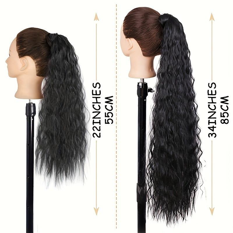 Wigs for Women, 85CM Long Corn Perm Ponytail in 15 Color Choices, Extension Magic Tape Self Adhesive Ponytail Fluffy Curly Wave Synthetic Hairpiece High Temperature Fiber Natural Looking Ponytail for Women Daily Party Use