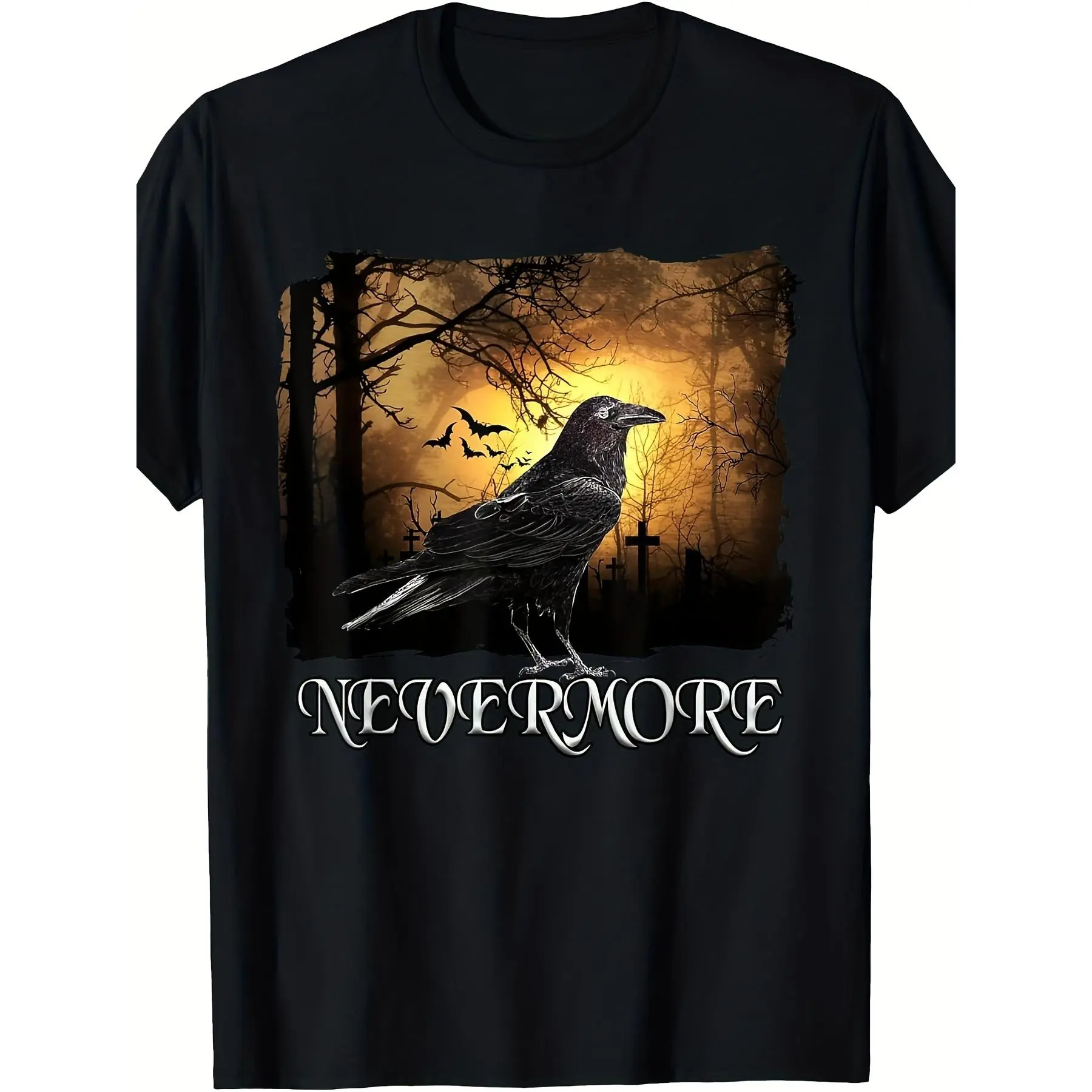 Men's & Women's Edgar Allan Poe Nevermore Raven T-Shirt - Vintage Gothic Author Graphic Tee, 220GSM Pure Cotton Short-Sleeve Shirt for Literature Fans & Book Lovers