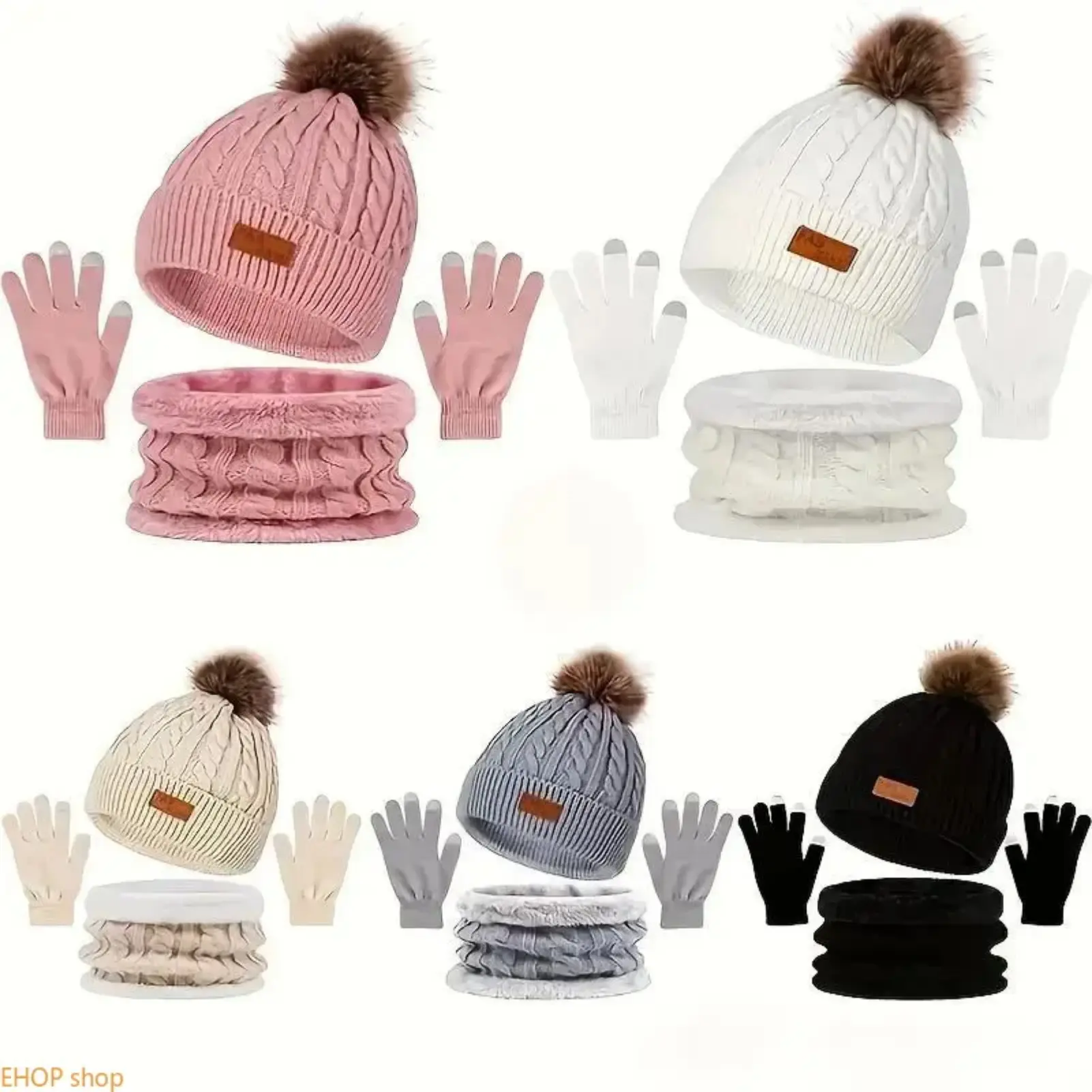 Unisex 3-Piece Winter Knit Set Touchscreen Gloves Scarf Neck Gaiter Hat Windproof One Size All 6 Colors Ski Commute Cold Weather Accessory