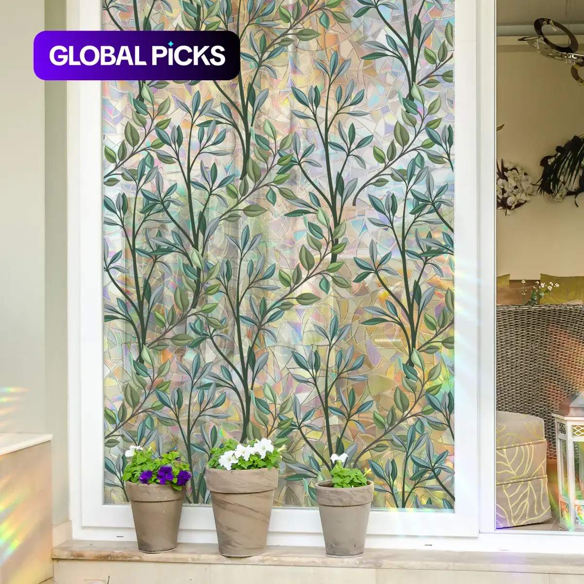 Leaves Pattern Window Privacy Films, 1 Set Removable Electrostatic Window Sticker, Decorative Decal, Decorative Stickers, Decoration Sticker for Home Living Room and Bedroom #GLOBAL PICKS