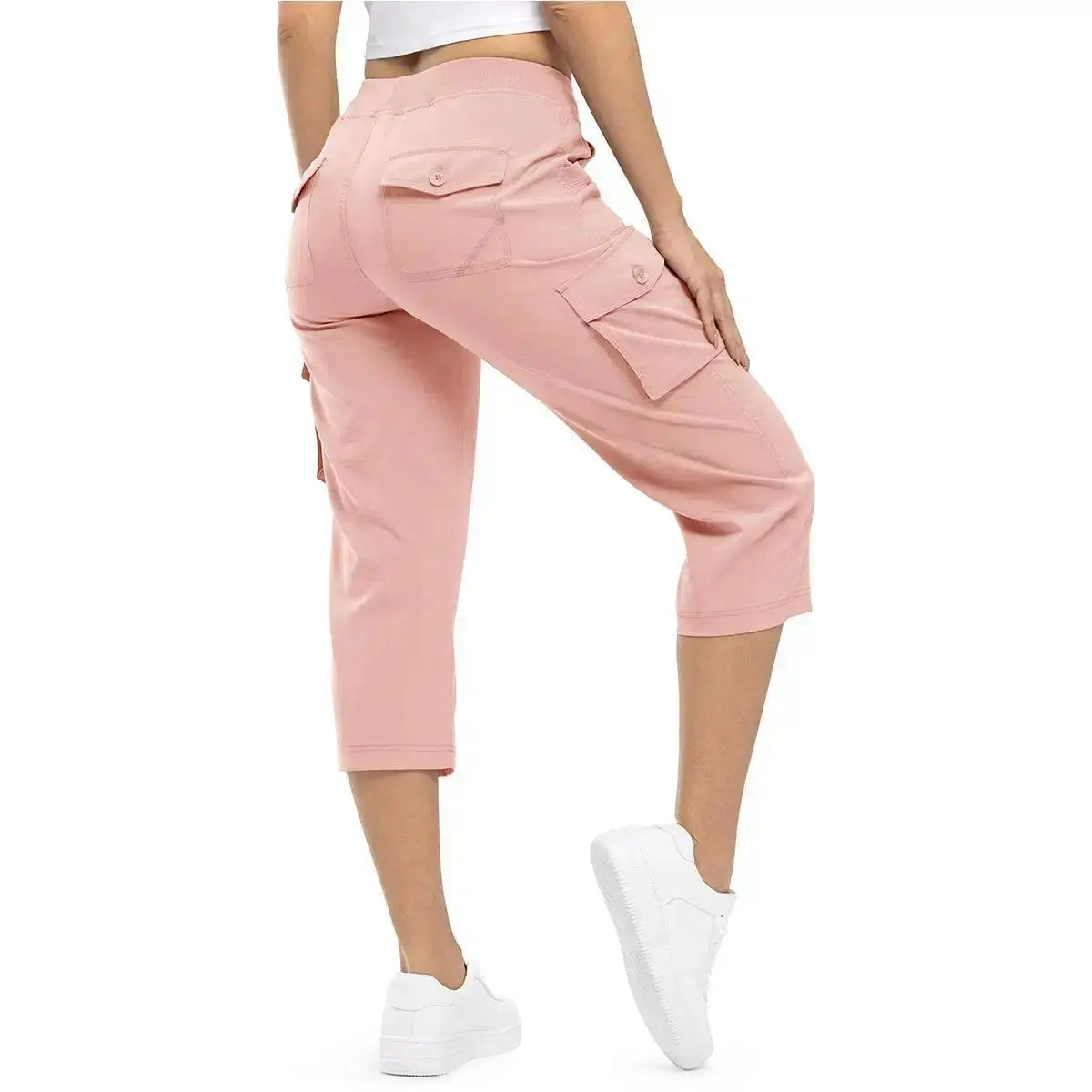 6 Pockets Quick Dry Cargo Capri Pants for Women Over 30, Lightweight Loose Hiking Workout Bottoms, S-XXXXL Plus Size Casual Outdoor Travel Pants