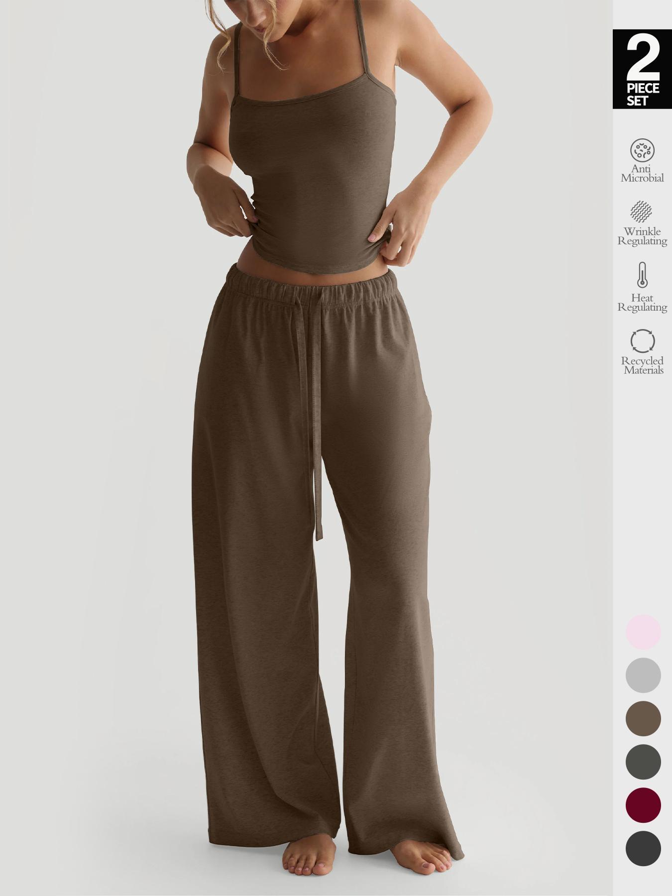 Women's Solid Cami Top & Wide Leg Pants Loungewear, Casual Comfy Pyjama Set for Women, Women's Sleepwear for Summer, Homewear, Pajamas