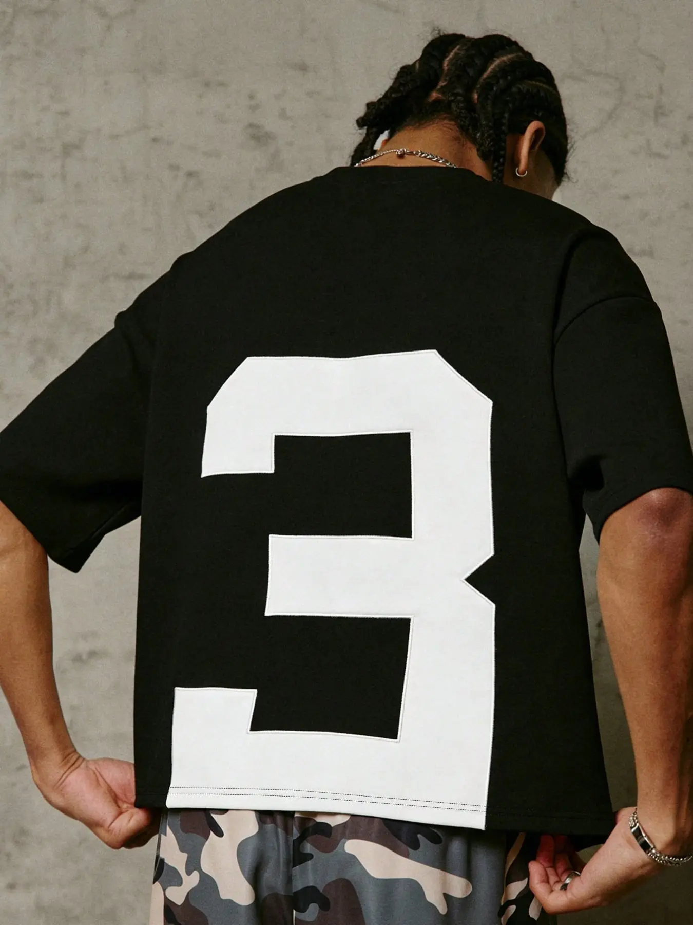 Men Oversized Boxy Cropped T-Shirt Back Big Number 3 Applique Patch Short Sleeve Tee Graphic T Shirt Vintage Hip Hop Streetwear Round Neck Loose Drop Shoulder Crop Top Casual Daily Skate Festival Outfit
