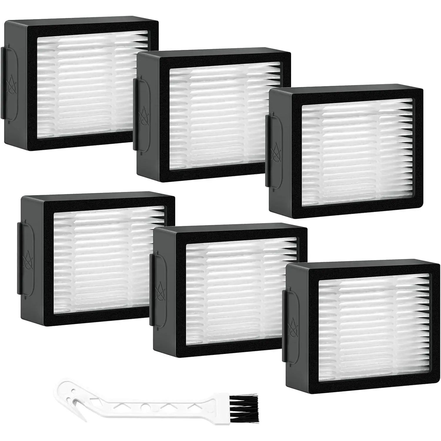 6-Pack Synthetic High-Efficiency Filtration Filters for iRobot I/J/E Series (E5,E6,E7,i3,i3+,i4,i6,i6+,i7,i7+,i8,i8+,j7,j7+) Robot Vacuum Cleaners, with 1 Cleaning Brush for Robot Users