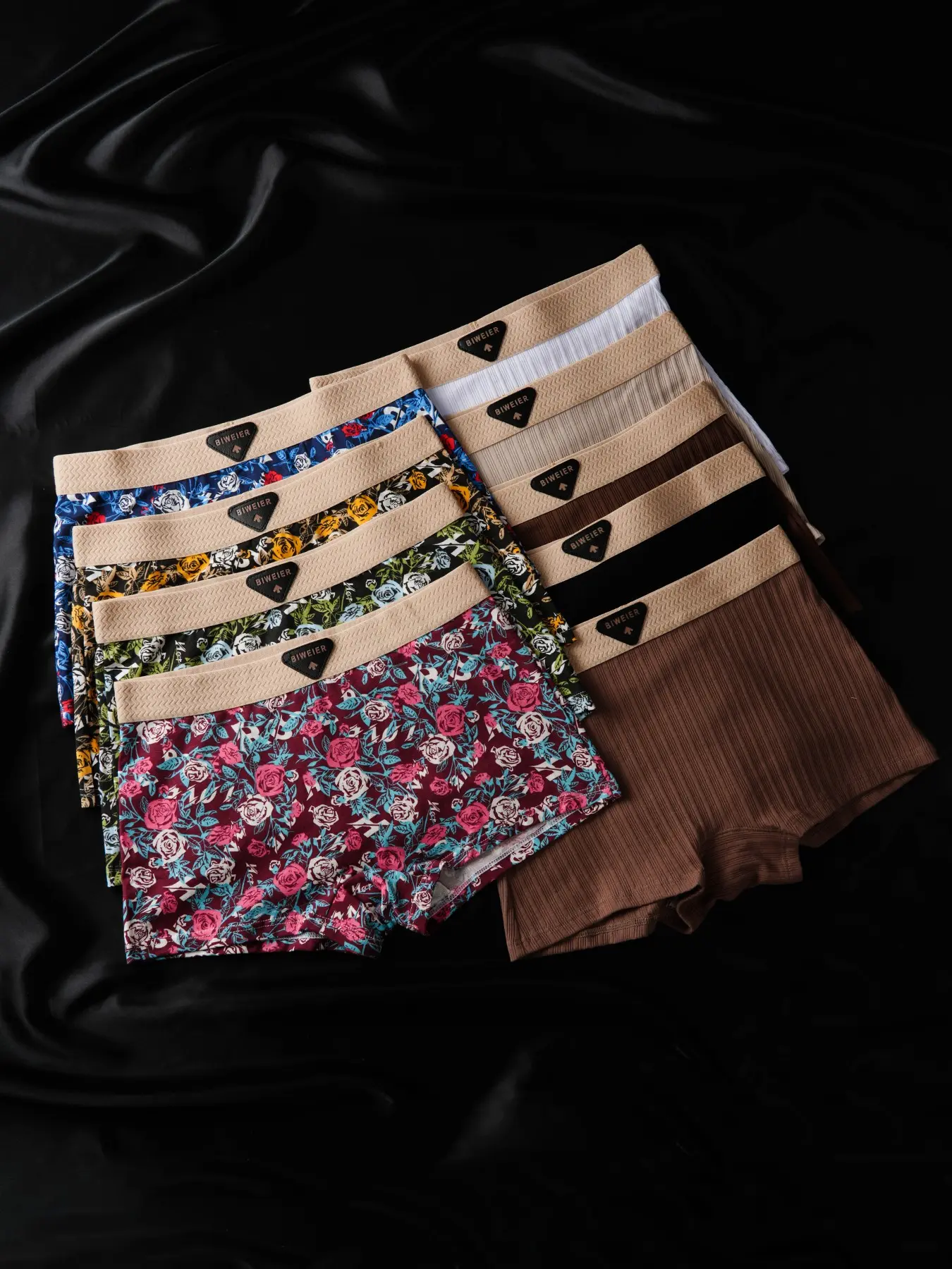 9 Pcs Biweier Women's Colorblock & All Over Print Cotton Boyshorts, Soft Comfortable Fabric, Slim-Fit, Casual All-Season Knitted Stretch Underwear for Indoor Wear, Ideal Gifts