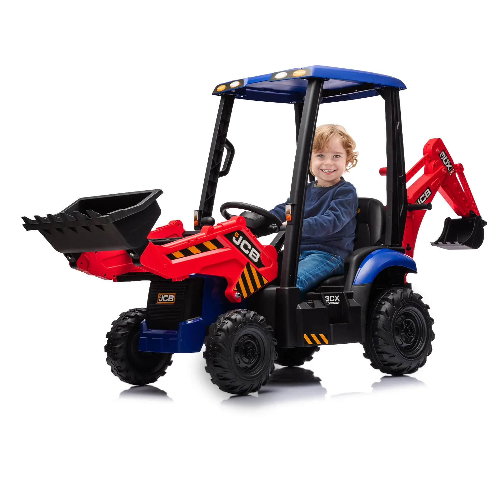 4 in 1 JCB Licensed 12V Kids Ride On Electric Car – Excavator, Bulldozer & Tractor – Remote Control, Adjustable Seat, Removable Tent, Front Loader, Digger Function, Horn, Durable EVA Tires