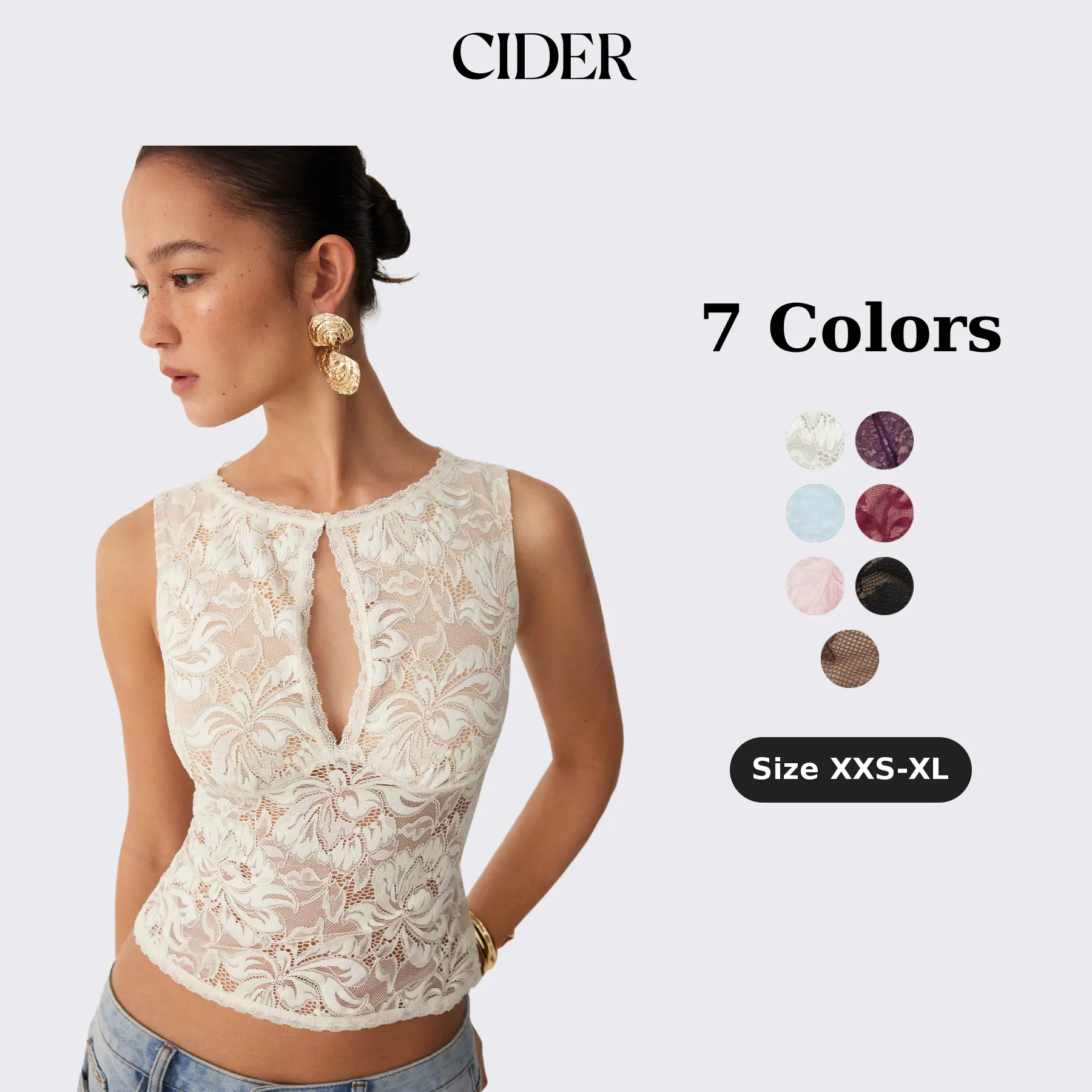 Cider Vintage Summer Sheer Lace Boat Neck Cutout Sleeveless Top for Elegant Outfits SummerFinds