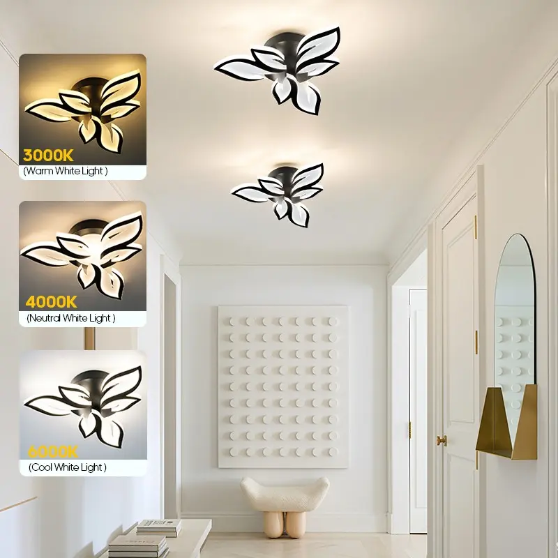Modern LED Ceiling Light, Adjustable Brightness and Color Temperature (3000k-6500k), Flower Design, Suitable for Bedroom, Living Room, Dining Room