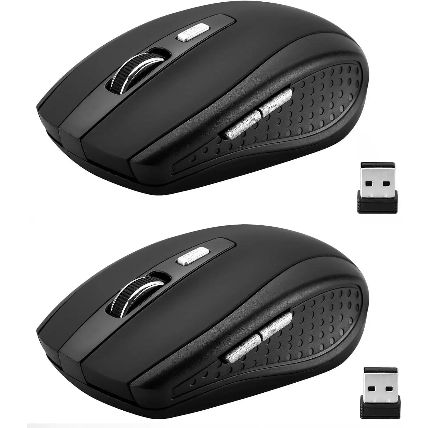 2 Pack  , 2.4Ghz    Mouse1200,6 Buttons with Nano Receiver for Laptop,PC,Chromebook,,Notebook,Office (Black)