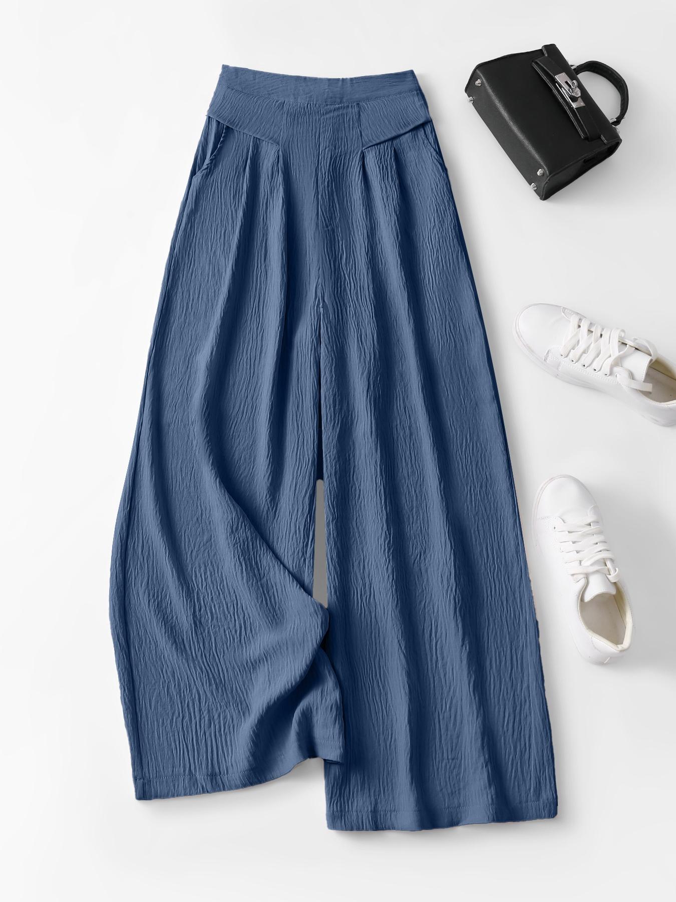 Women's High-Waisted Wide-Leg Pants, Womenswear Casual Bohemian Skin-Friendly Comfort Fit Trousers, Multiple Colors, S-XXL, Casual Textured Trousers