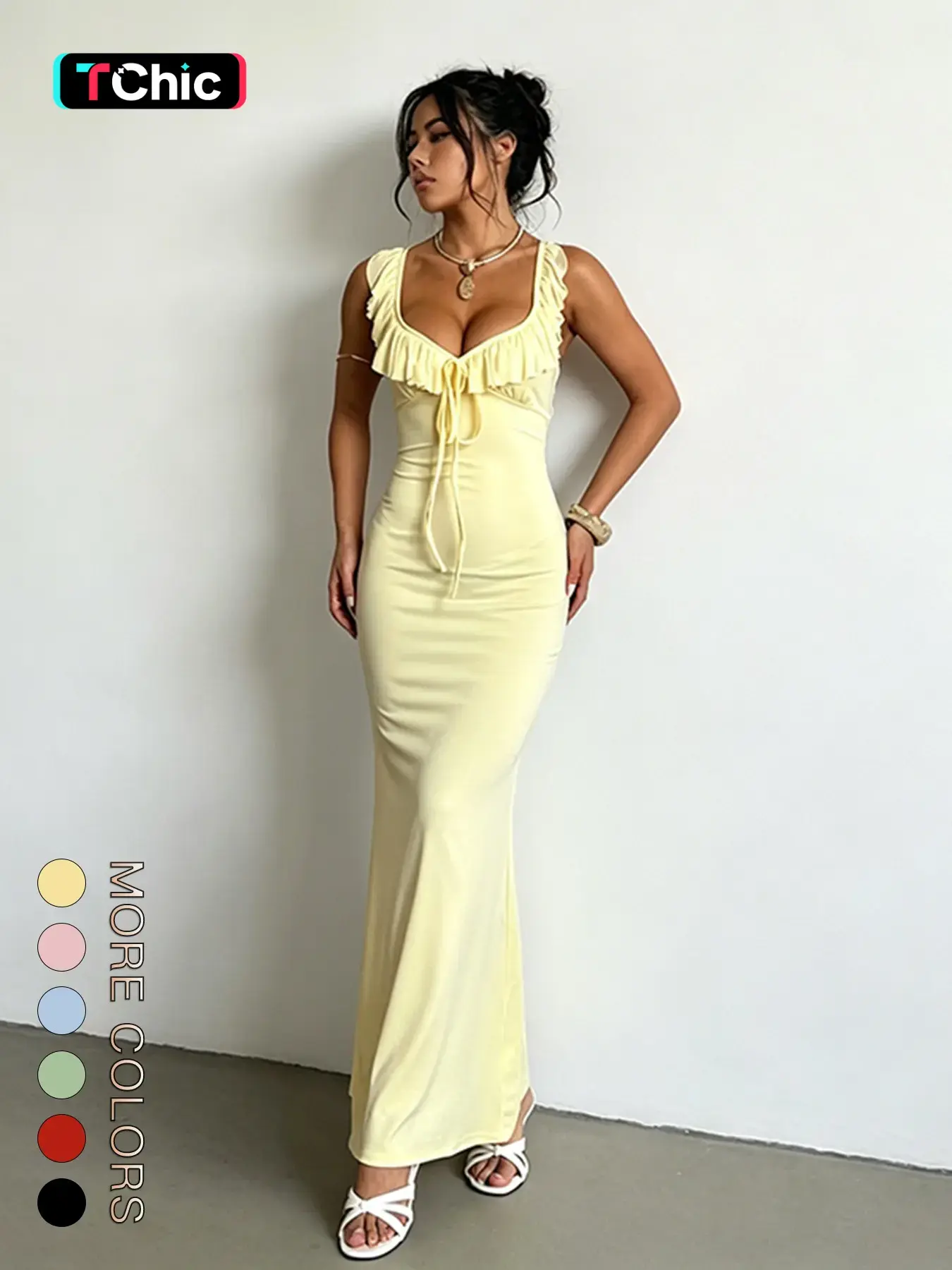 Women's Plain Tie Backless Sleeveless Elastic Dress, Elegant Casual Dress for Summer, Suitable for Daily Outdoor Wear, Romantic Womenswear