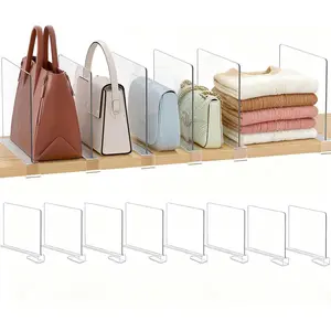 8-Pack Adjustable Clear Acrylic Purse Organizer Closet Shelf Dividers for Handbags, Sweaters, Towels, Jeans and Shoes Storage on Wood Shelves