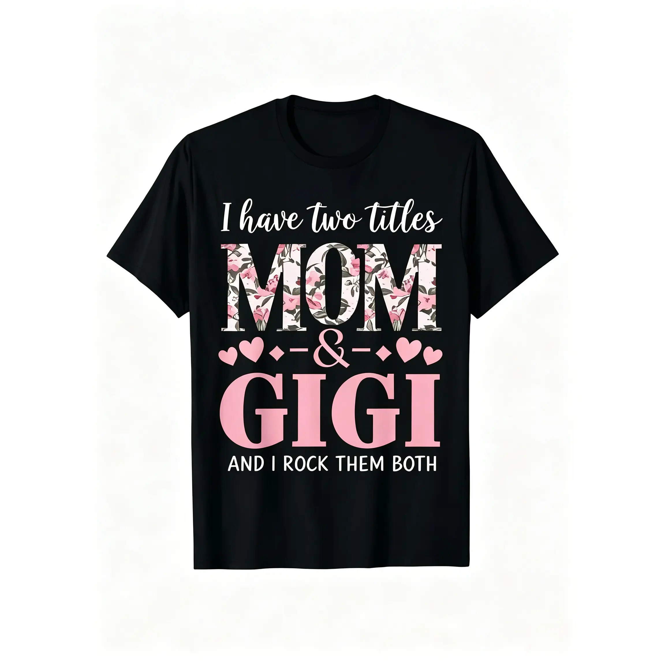 Women's Pure Cotton Soft Flat-Fit Round Neck Graphic T-Shirt, Relaxed Cut Mom & Gigi Floral Heart Print, Casual Short Sleeve Sports Top for Mother's Day