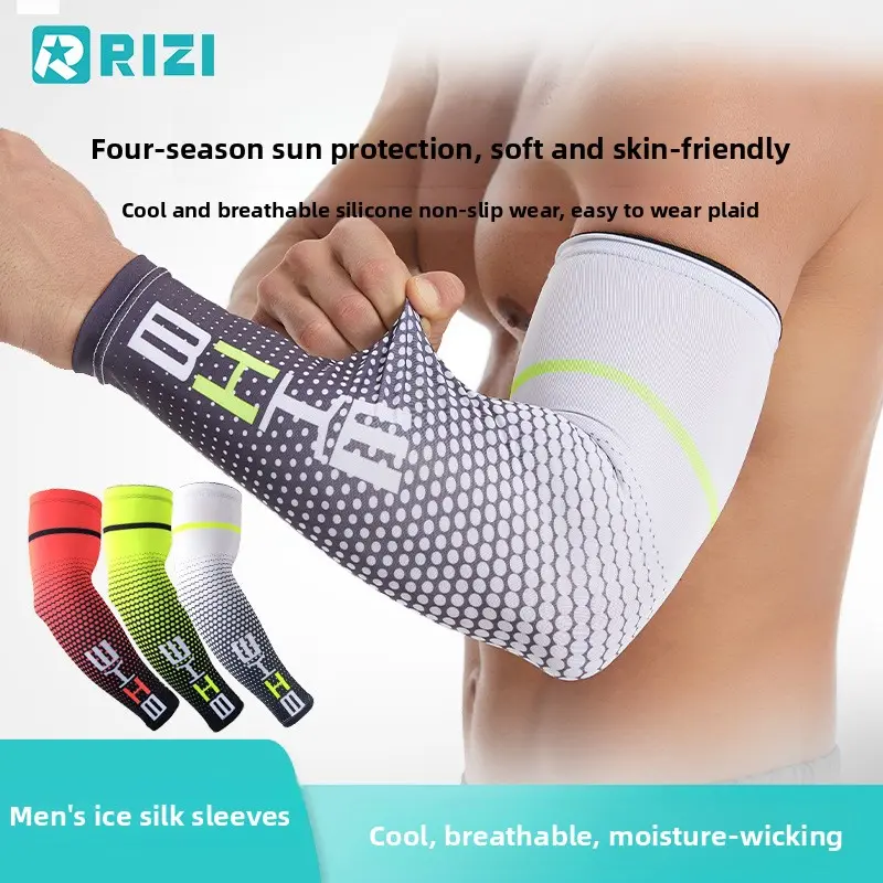 Men's Extended Ice Silk Arm Sleeves - UV Protection, Lightweight, Quick Dry, Breathable, Durable Ergonomic Snug Fit for Cycling, Hiking, Ergonomic Cut, Breathable Mesh Structure, Stretch Fabric, Cool And Breathable