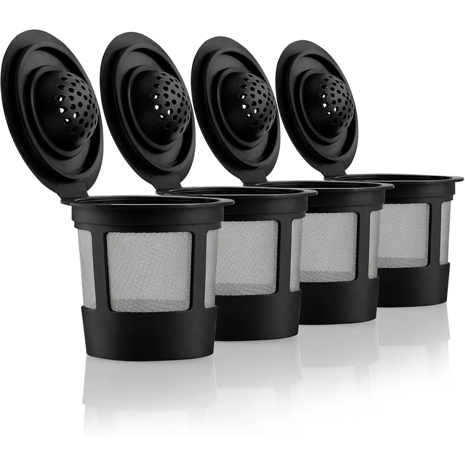 4 Black Reusable K Cups for Keurig Coffee Makers - Compatible with K-Express, K-Elite, K-Select, K-Classic, K-Mini, K-Compact