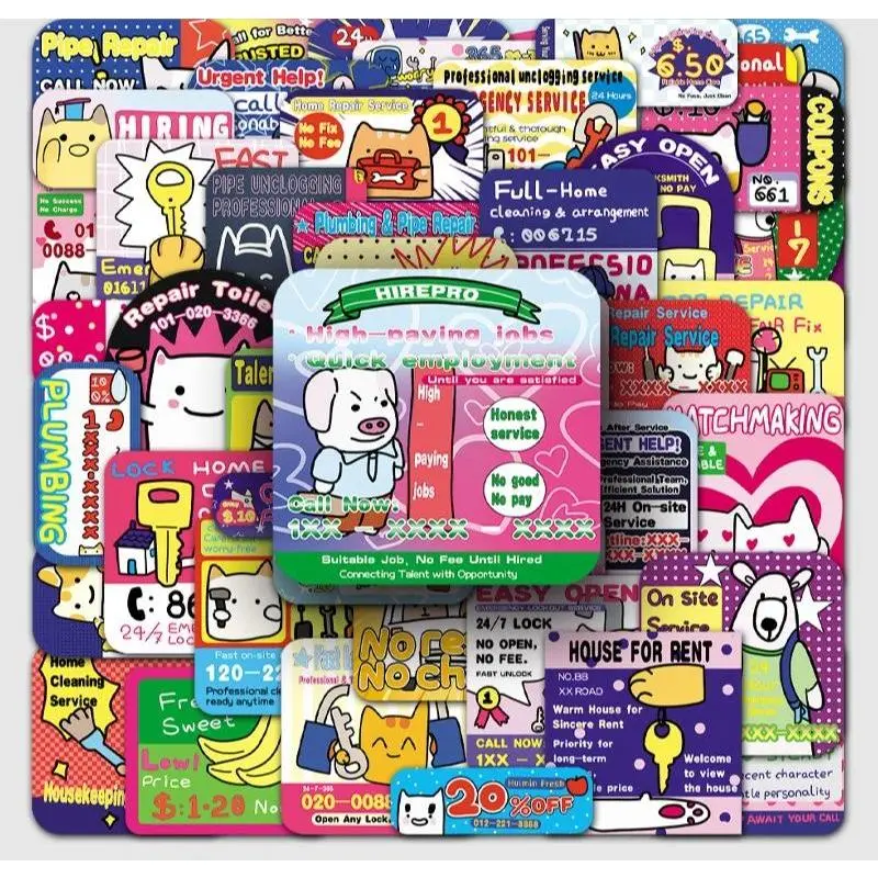 50Pcs Funny Cartoon Aninal Advertisement Graffiti Stickers Hand-Drawn Pack Creative Decals for DIY Decoration Sticker Supply