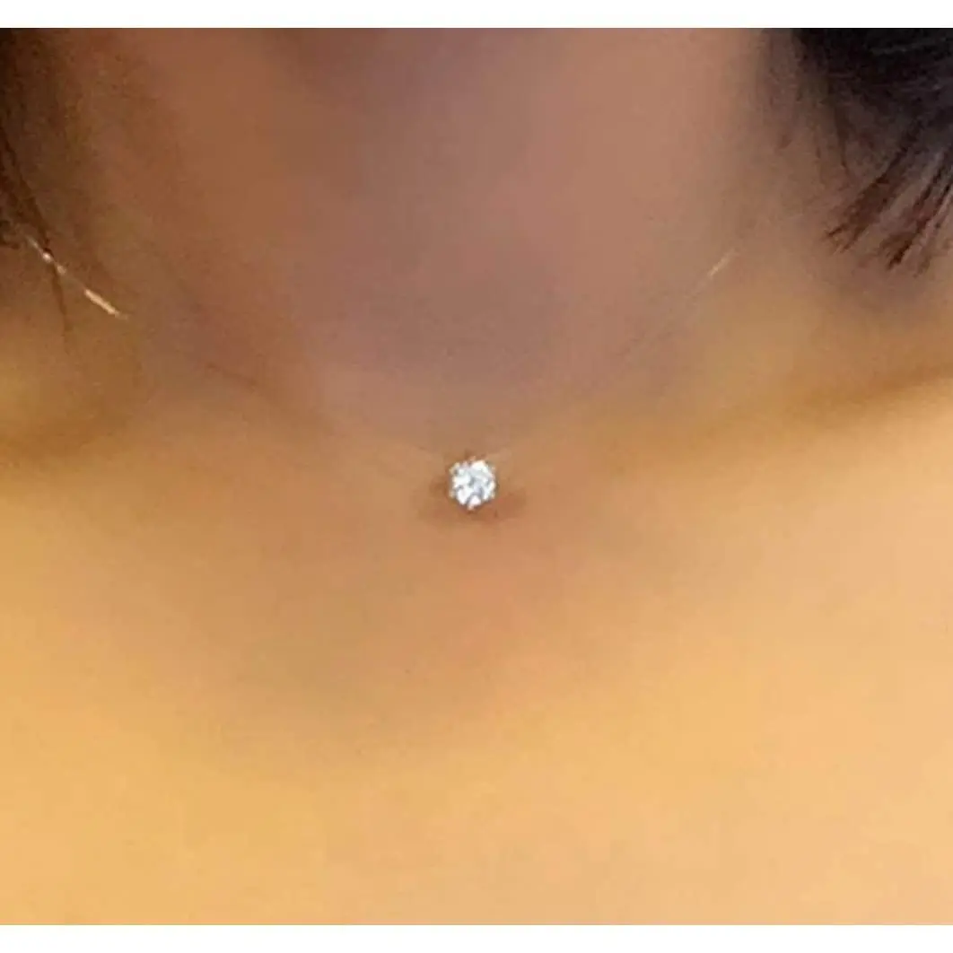 Fashion Invisible Line Crystal Zircon Clavicle Chain Minimalist Dainty Sparkling Pendant Necklace Elegant Daily Jewelry Gift for Women
