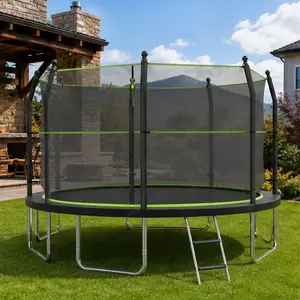 ARCH 14ft Outdoor Trampoline with Enclosure Net and Ladder, Heavy-Duty 14 Foot Round Backyard Trampoline for Kids and Adults, Rust-Resistant Metal Frame, Breathable Tear-Resistant Safety Net, Black+Green, Black+Green Color Options