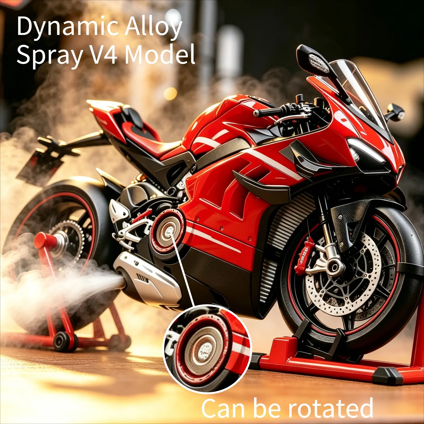 2026 New Dynamic Alloy Motorcycle Model, Smoke Exhaust, Key Start, LED Lights, Steering Front Wheel, Gift for Men, Collectible Toy