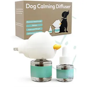 Dog calming diffuser pheromone aid helps reduce separation anxiety thunderstorm fear and barking safe natural formula with 60 day long lasting refill