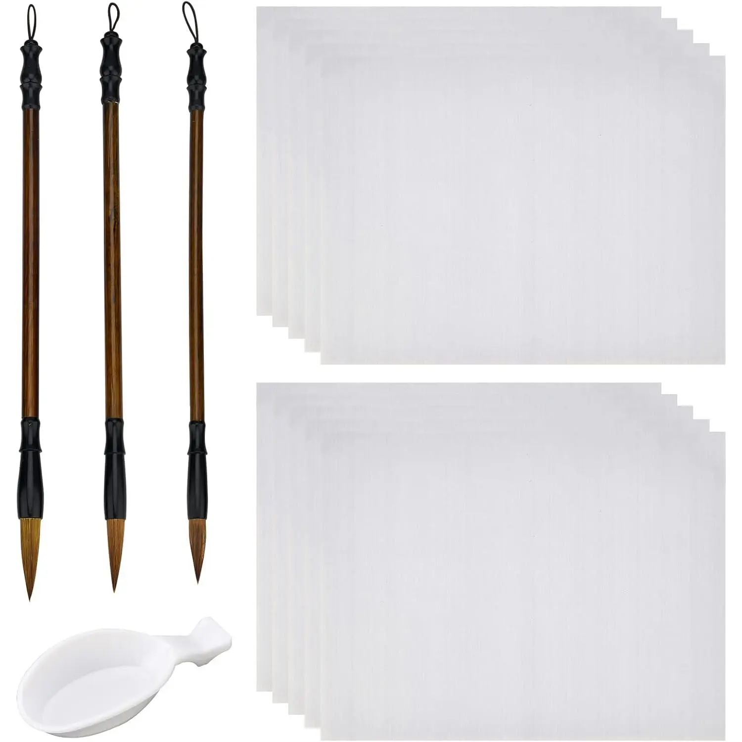 14 count No Ink Chinese Calligray Set,  Water Writing Cloth Paper, Chinese Traditional Calligray Brushes and Water Dish for Beginners Practice Chinese  Year, 17x13 Inch