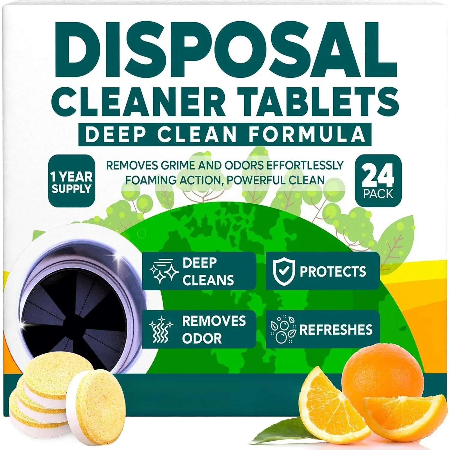 Garbage Disposal Cleaner Tablets 24-Pack - Sink Cleaner and Deodorizer, Disposal Cleaner and Deodorizer, Garbage Disposal Cleaner and Deodorizer Tablets - up to 1-year